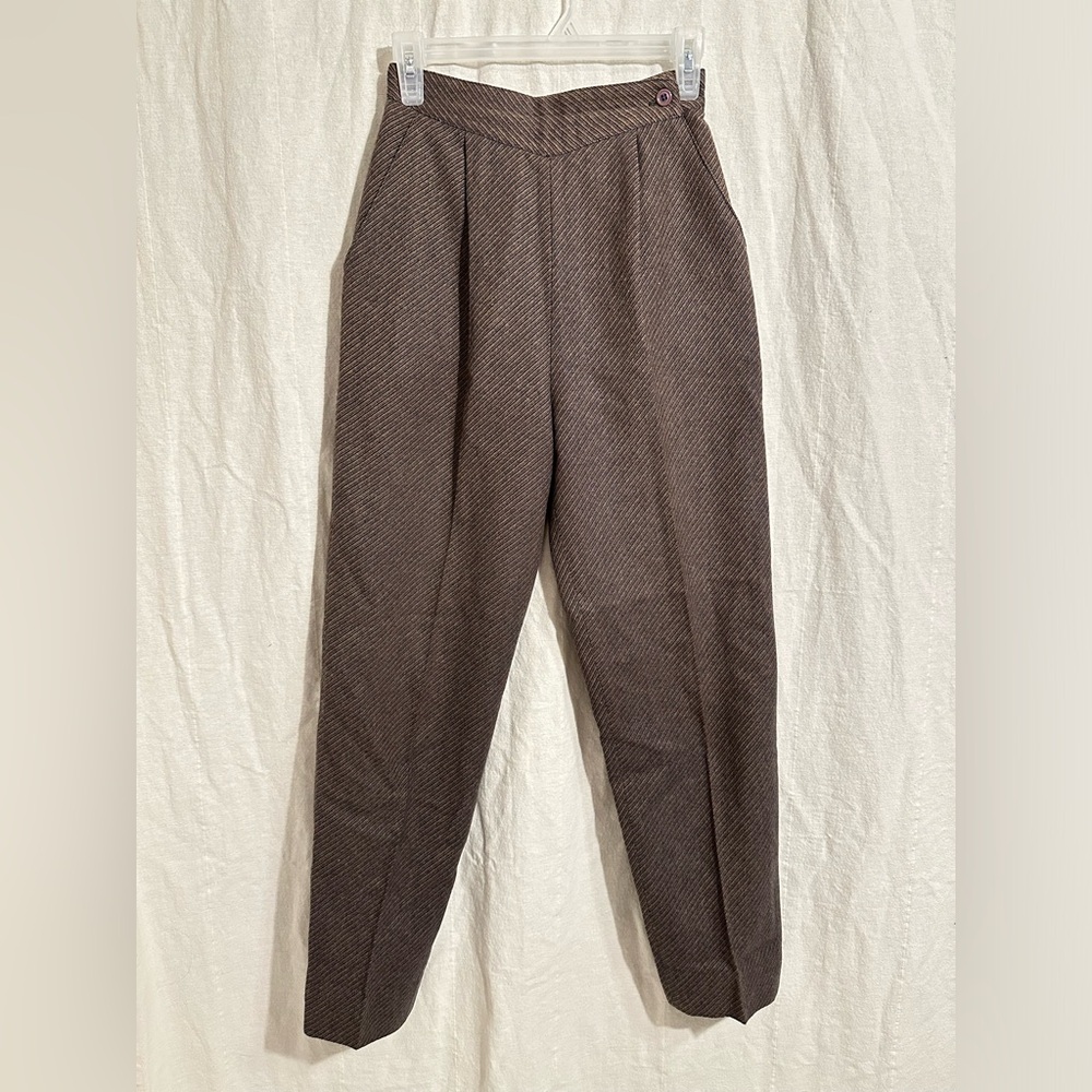 Vintage brown & blue striped Trousers with Classic Straight-Leg Cut